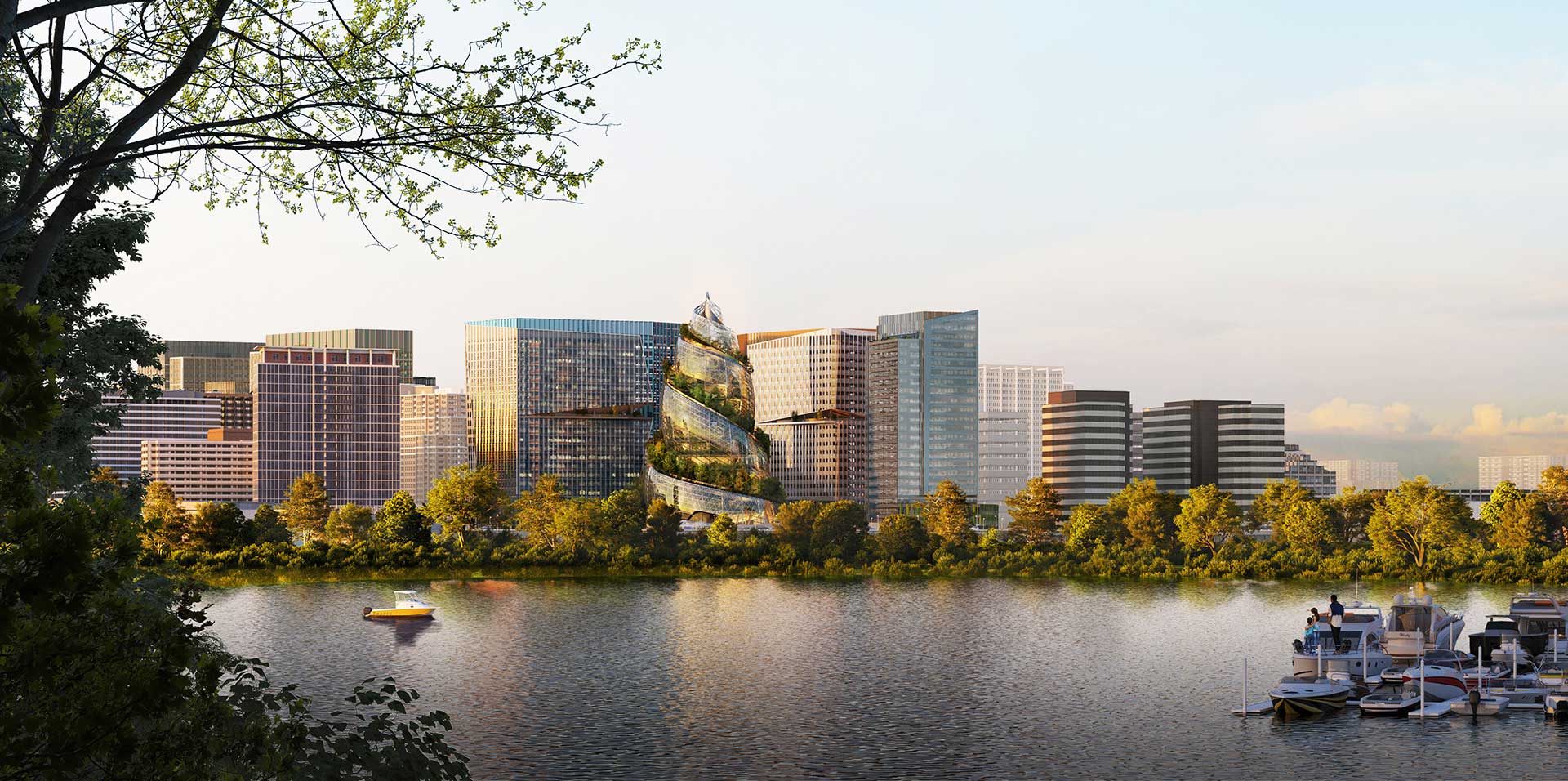 rendering of The Helix at Amazon's new Arlington campus